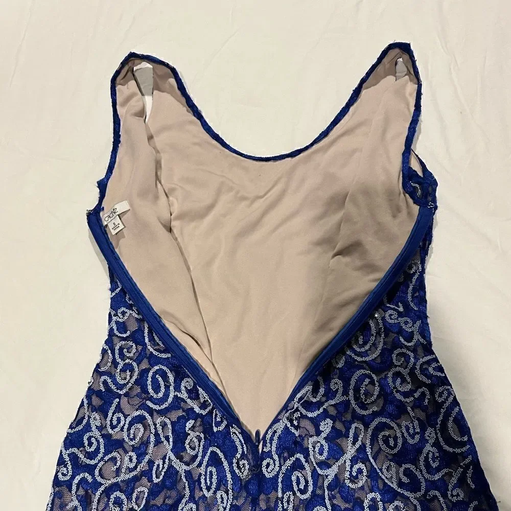 Cache women blue sleeveless lace Bodycon dress beaded sequins small EUC lined